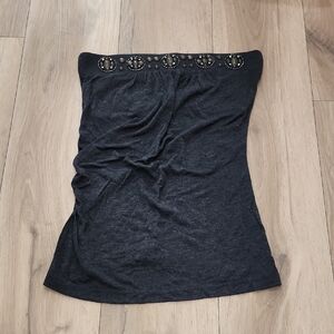 The Limited Black Gray Strapless Tank Top with Embellishments